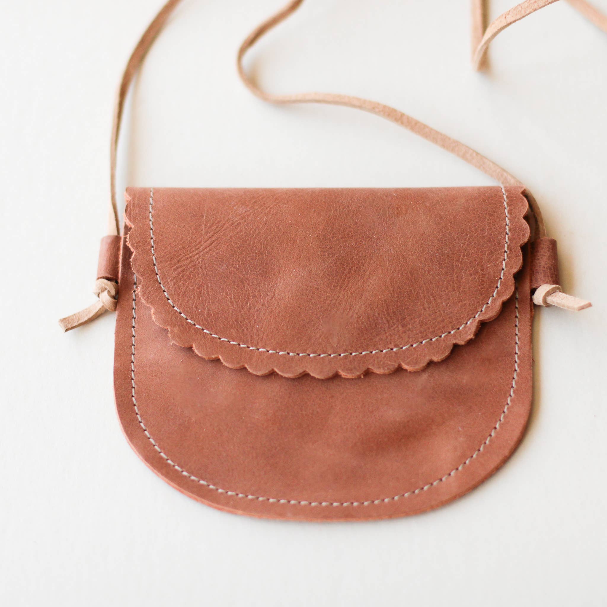 Rust- Little Girl Scalloped Leather Purse
