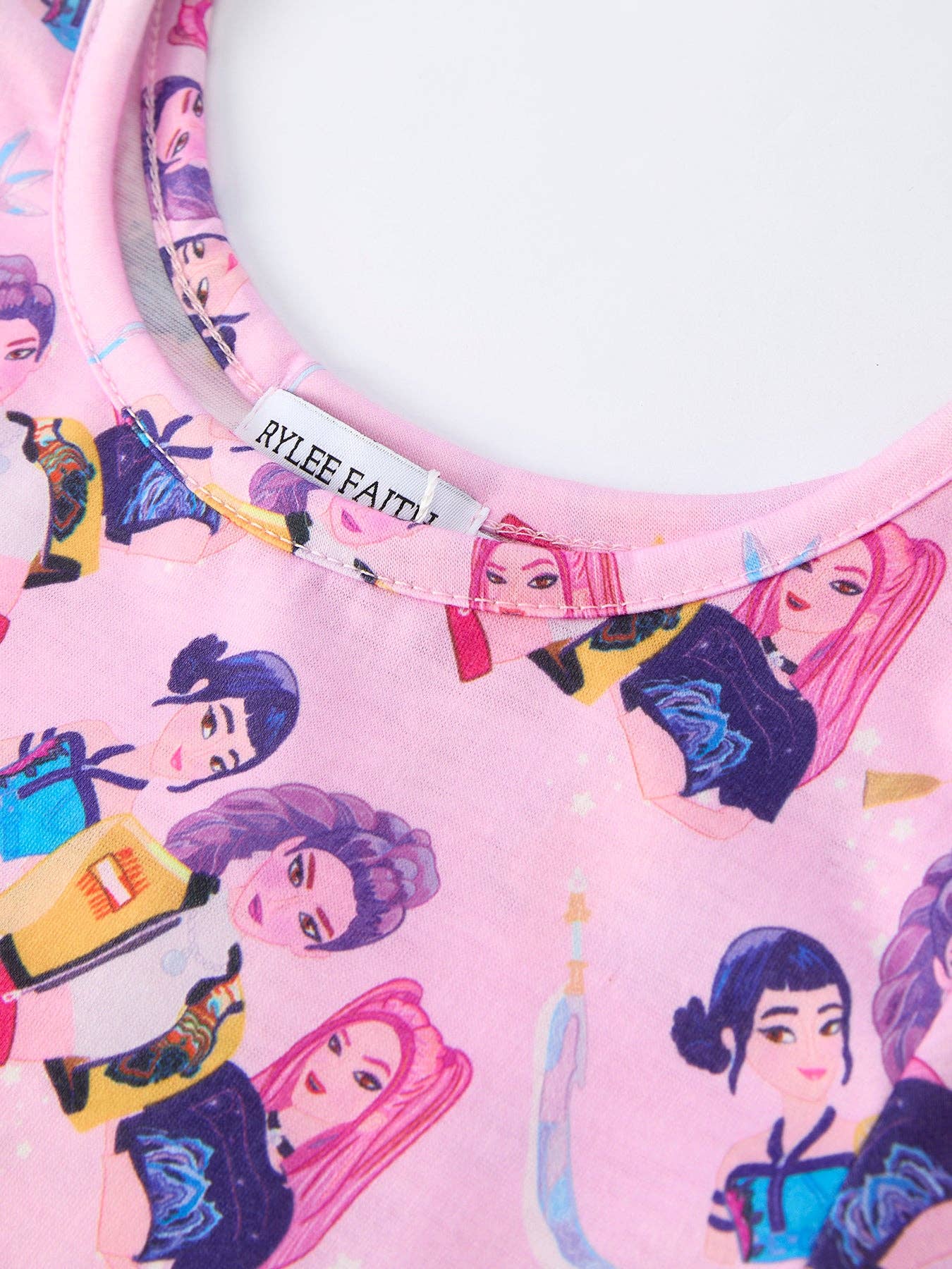Pink Character Print Short Sleeve Girls Dress