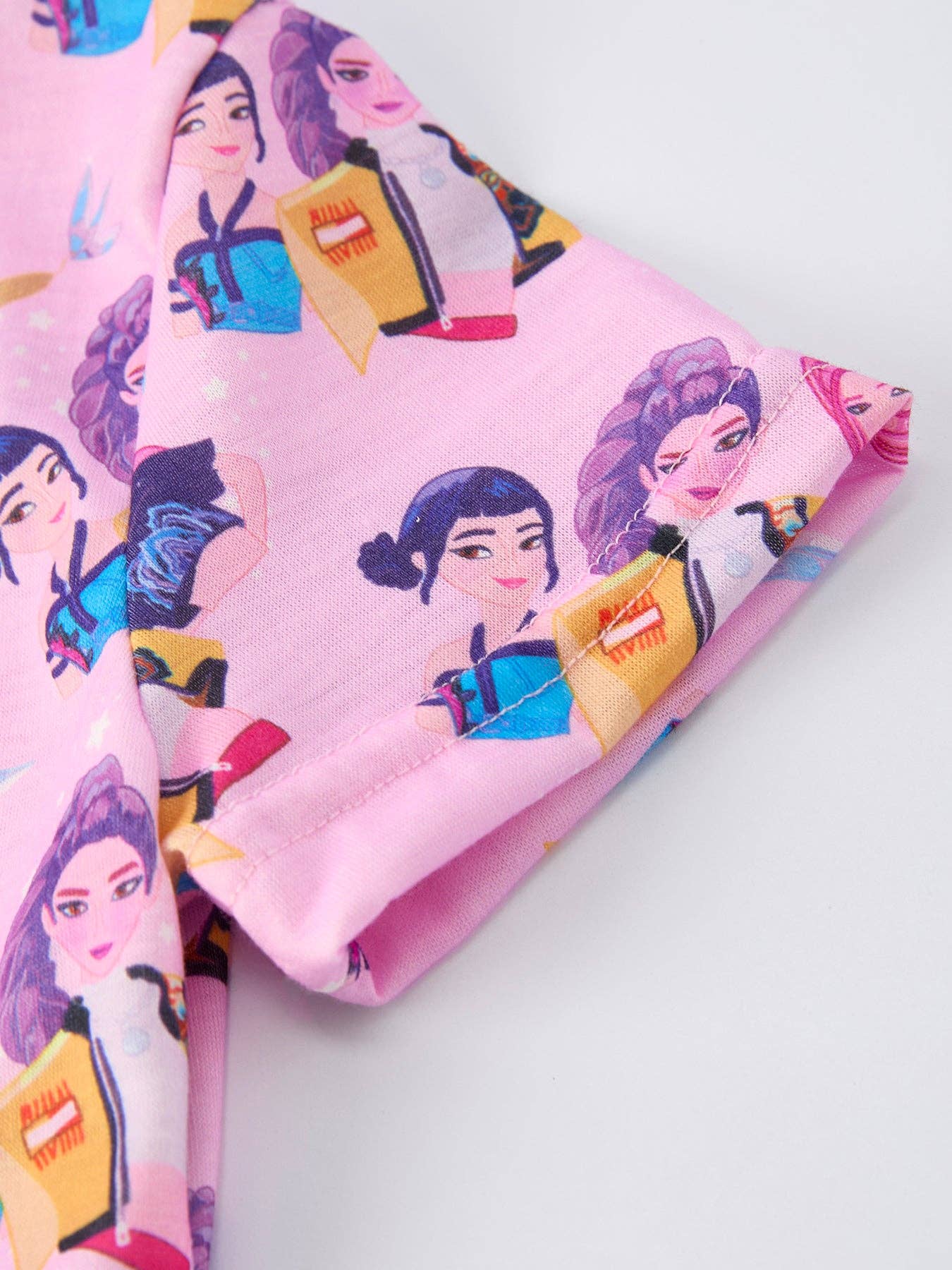 Pink Character Print Short Sleeve Girls Dress