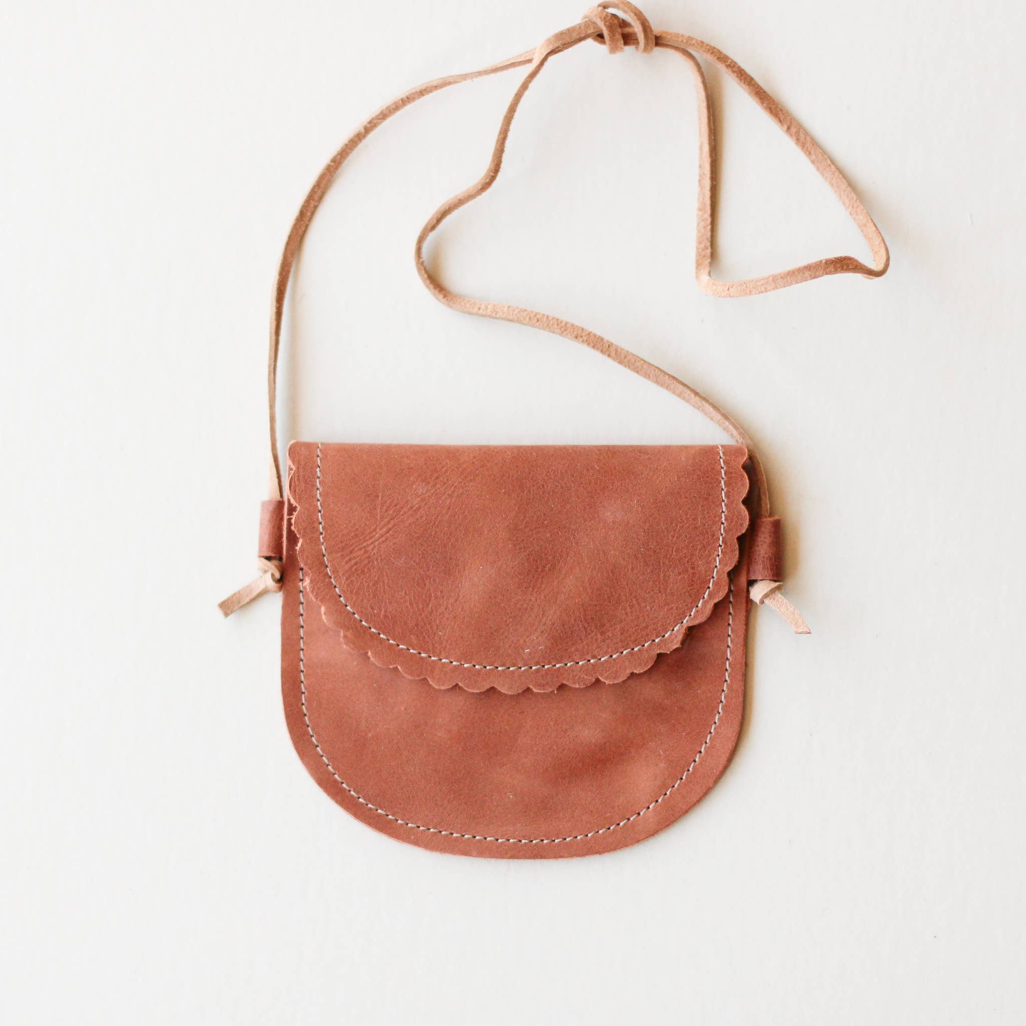Rust- Little Girl Scalloped Leather Purse