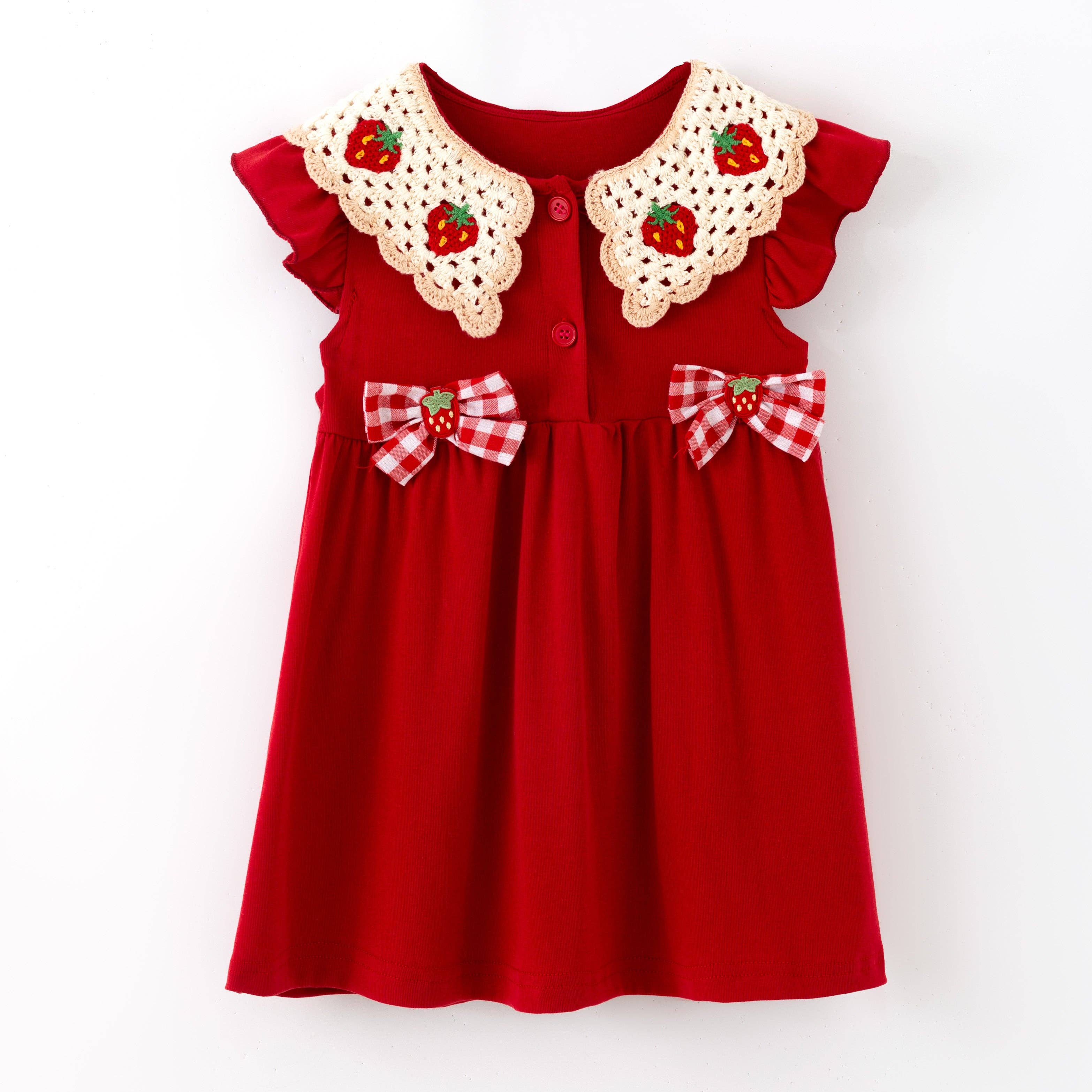 Spring Strawberry Bow Baby Girl Dress
