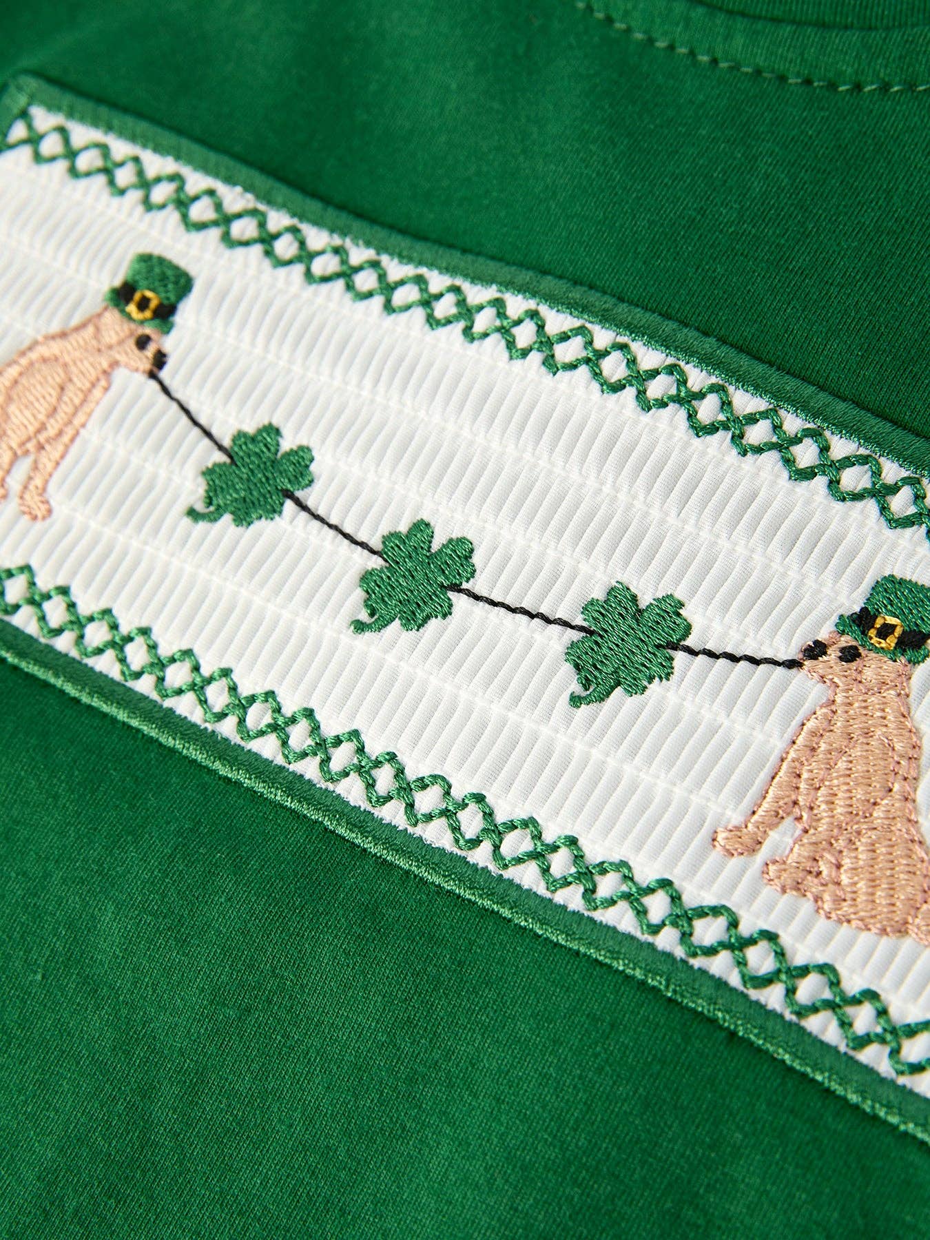 Boys St. Patrick’s Day Shamrock Puppy Smocked Plaid Set