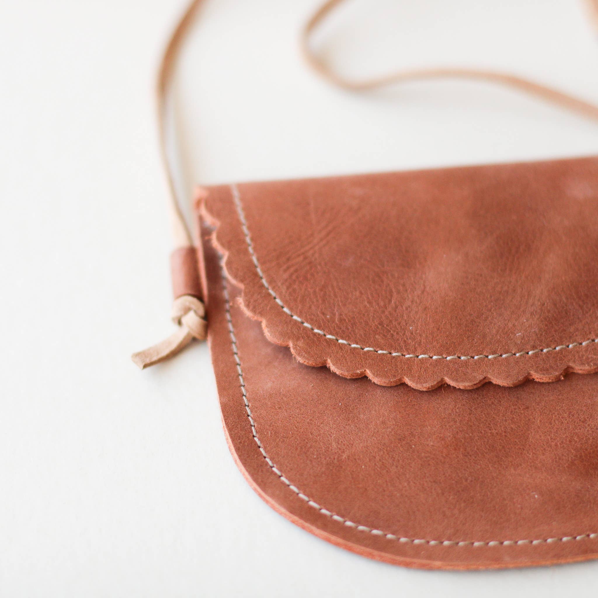 Rust- Little Girl Scalloped Leather Purse
