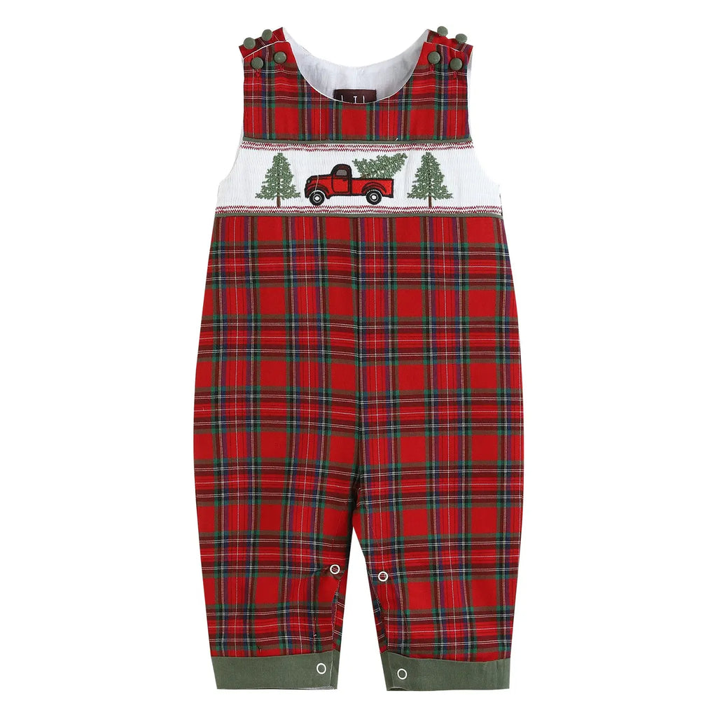 Red Plaid Truck & Tree Overalls