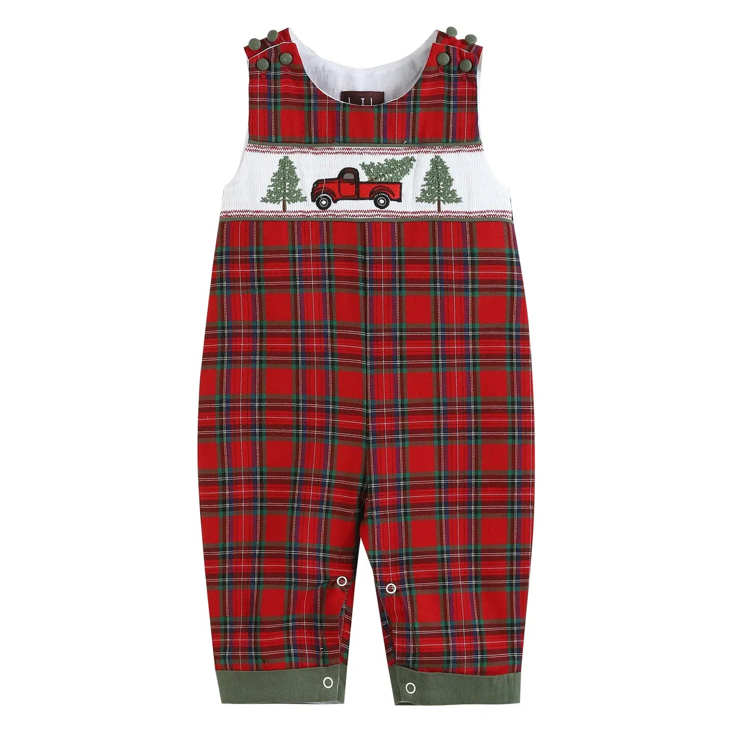 Red Plaid Truck & Tree Overalls