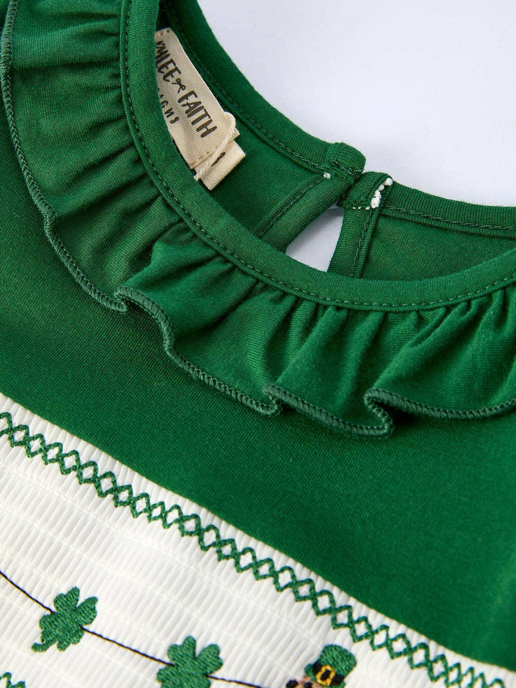 Girls St. Patrick’s Day Shamrock Puppy Smocked Dress