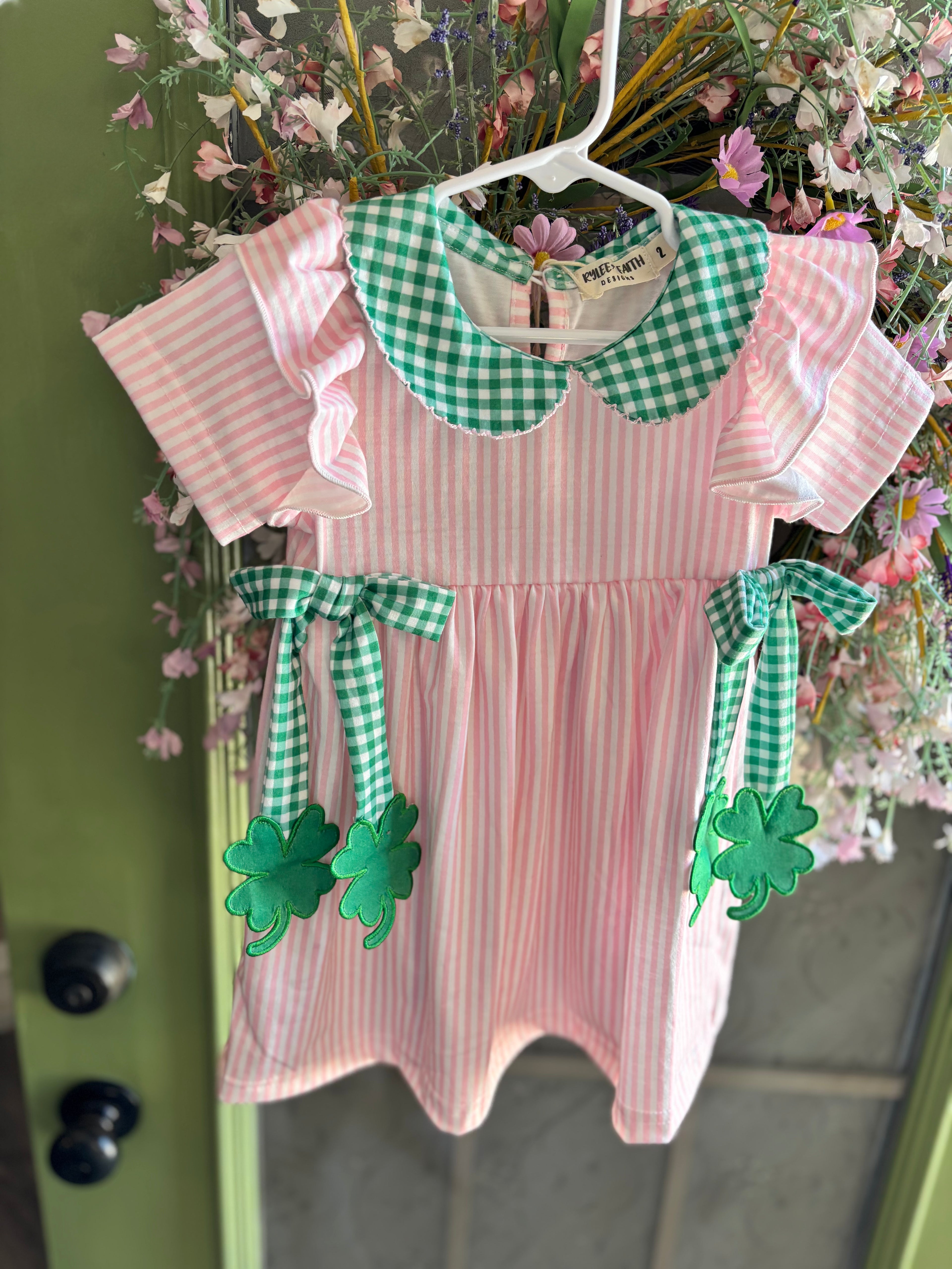 St. Patrick's Day Shamrock Girls' Striped Plaid Dress