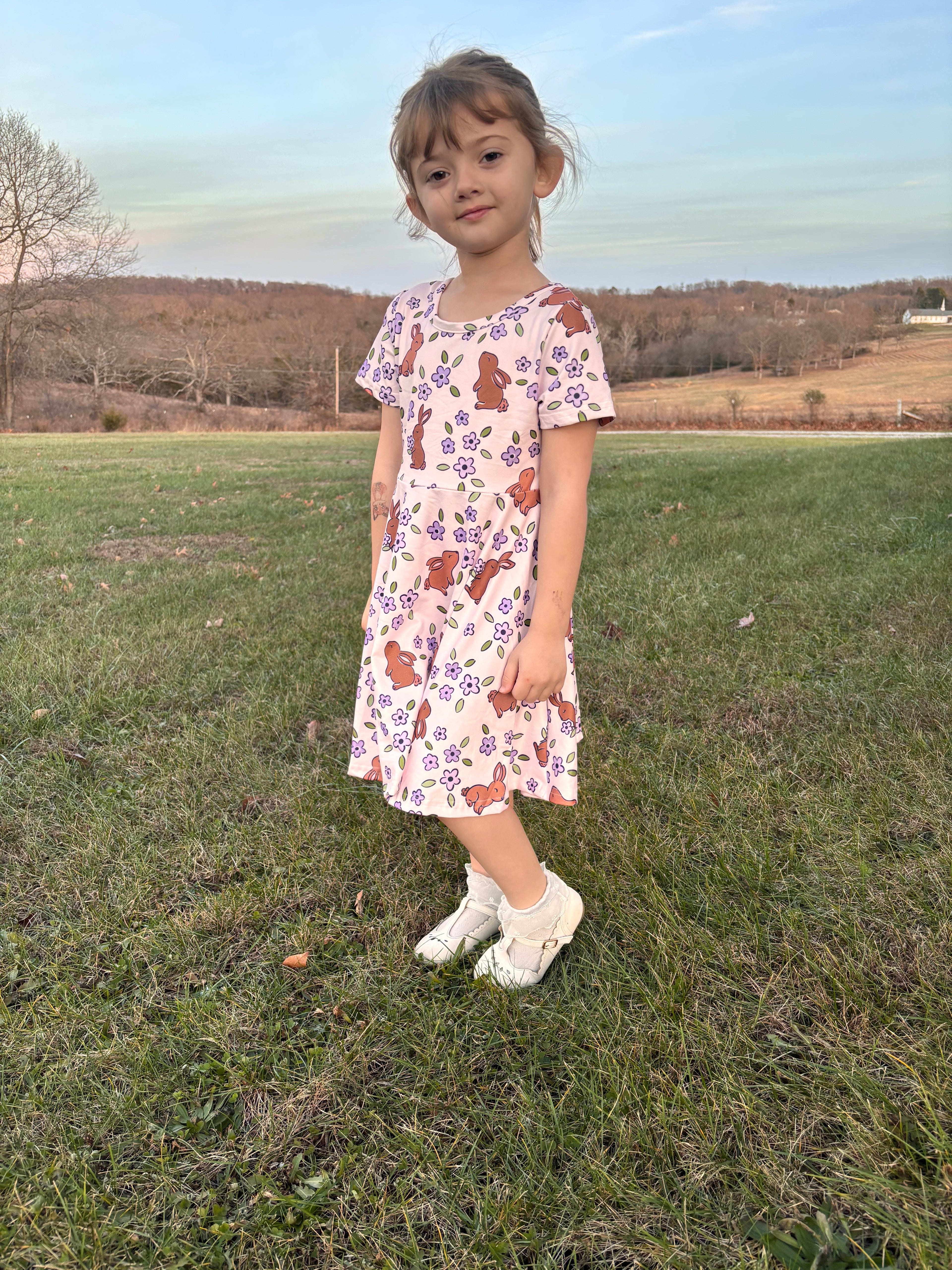Easter Bunny Purple Floral Print Girls Dress