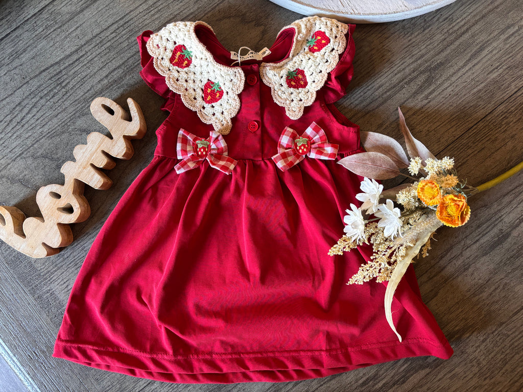 Spring Strawberry Bow Baby Girl Dress