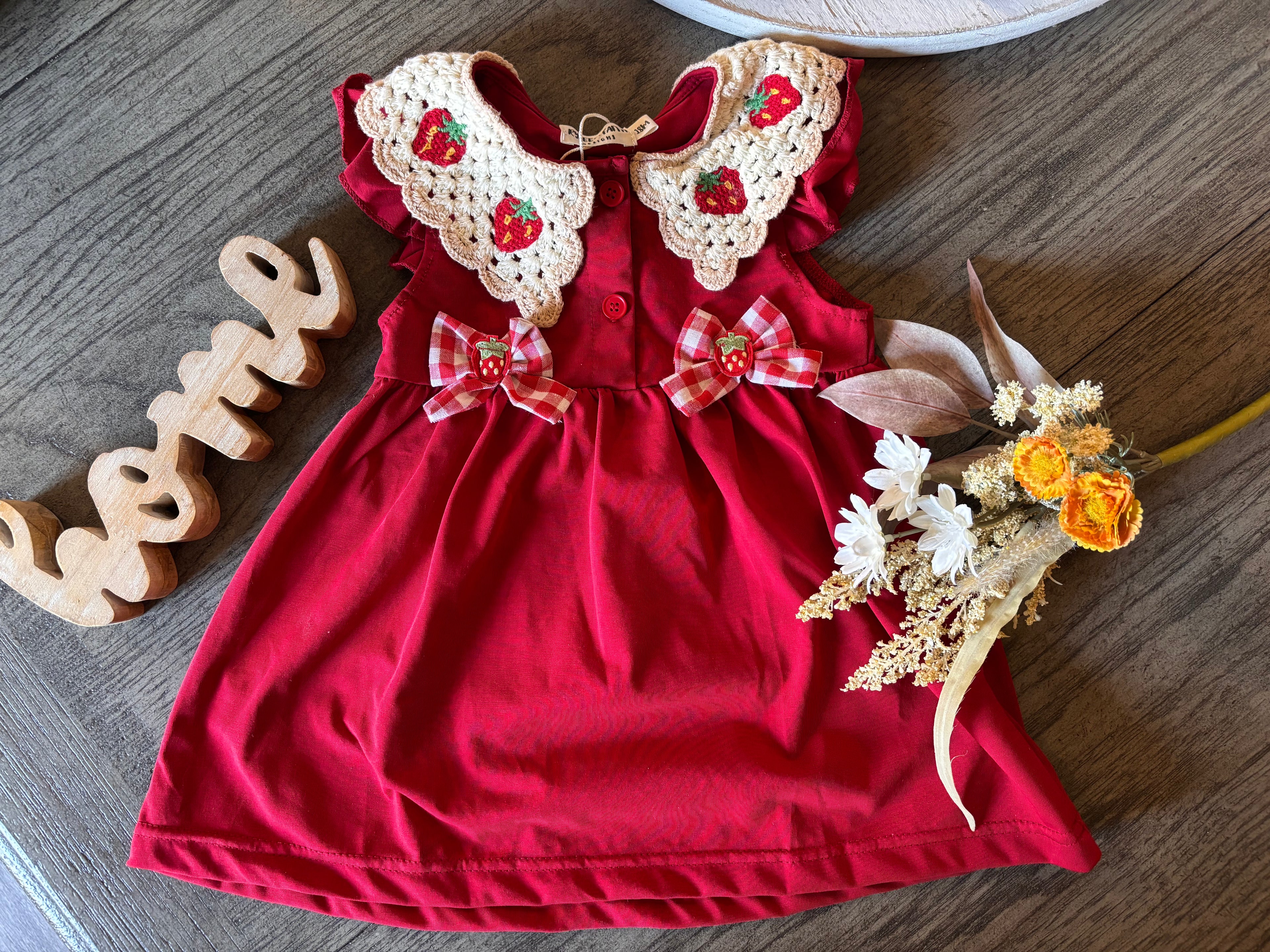 Spring Strawberry Bow Baby Girl Dress