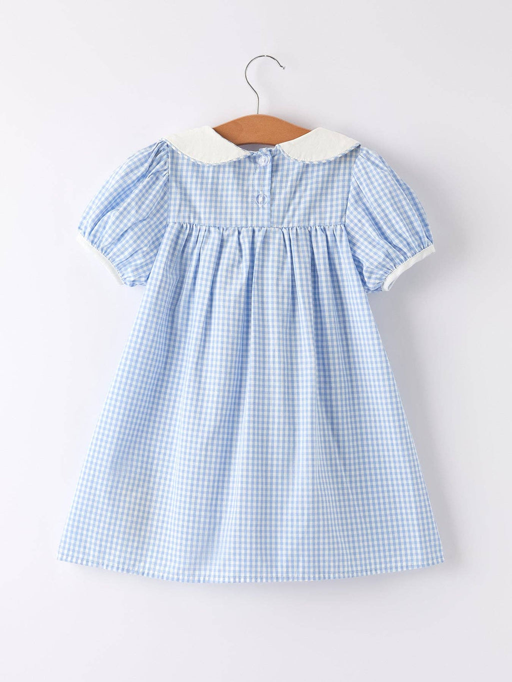 Blue Rabbit Embroidery Plaid Baby Collar Dress