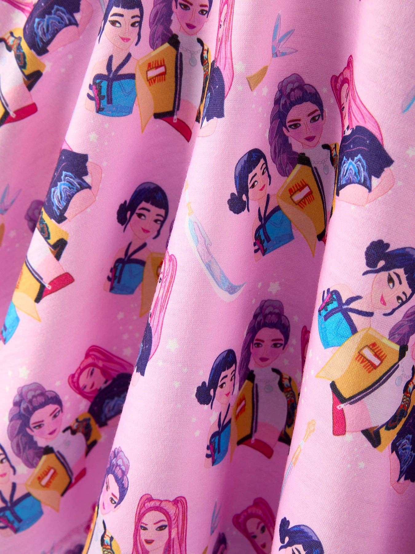 Pink Character Print Short Sleeve Girls Dress