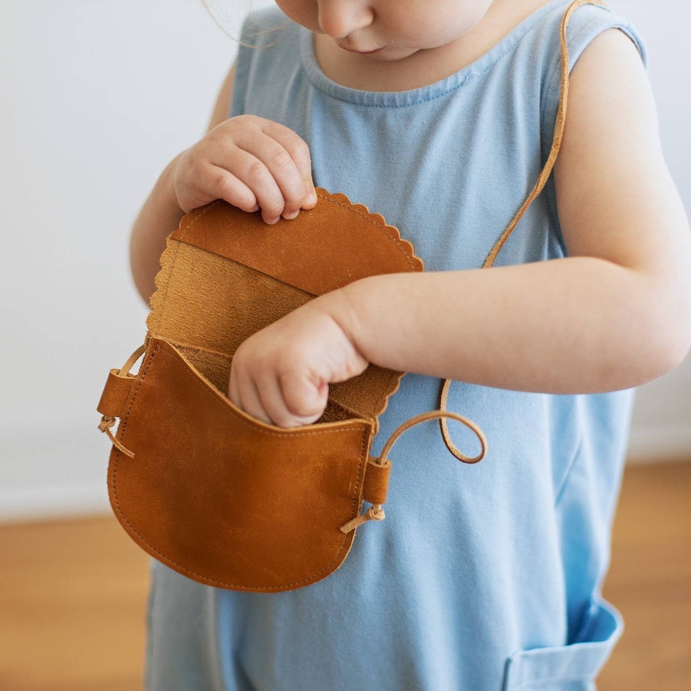 Rust- Little Girl Scalloped Leather Purse