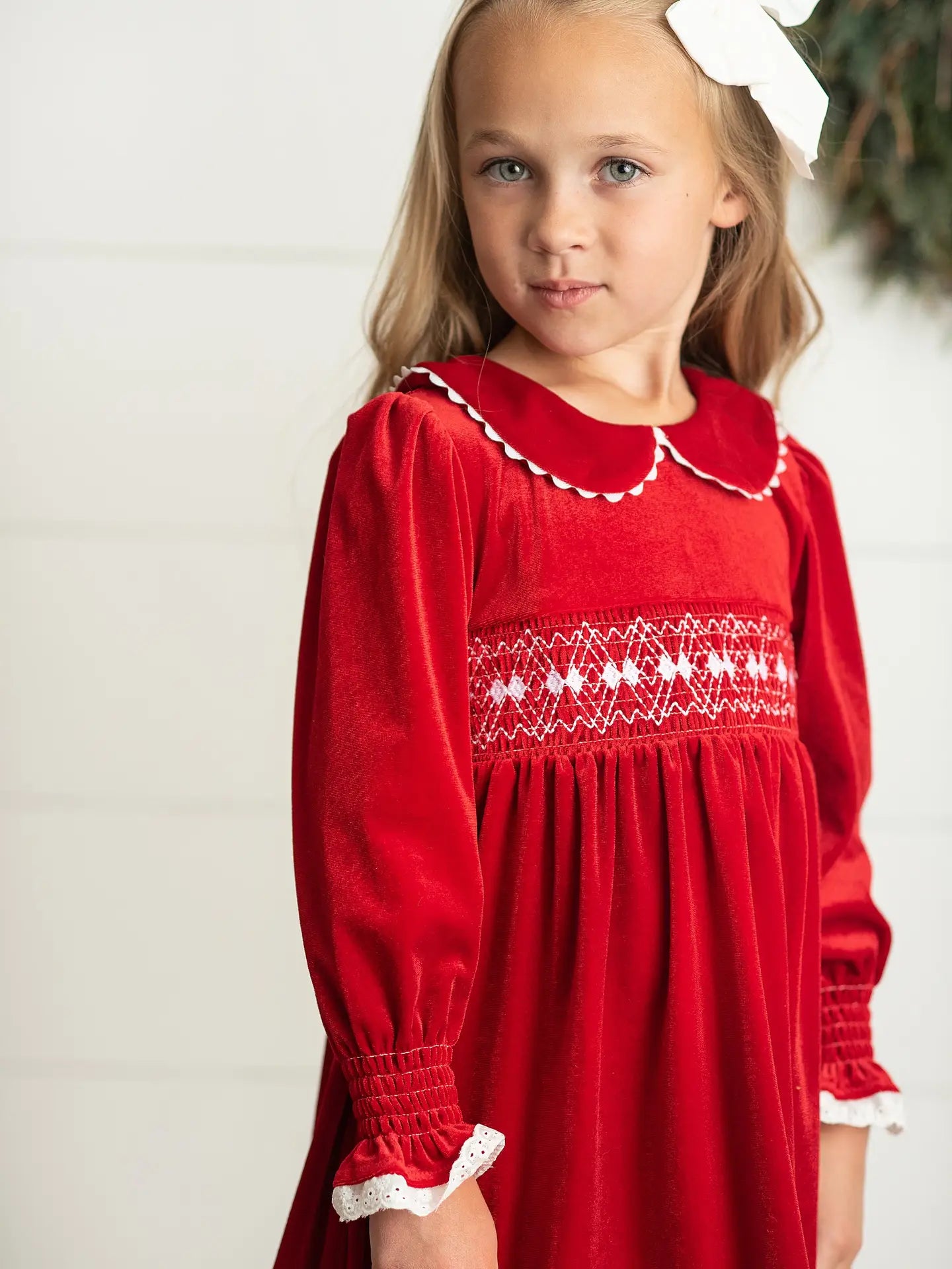 Red Velvet Smocked Dress