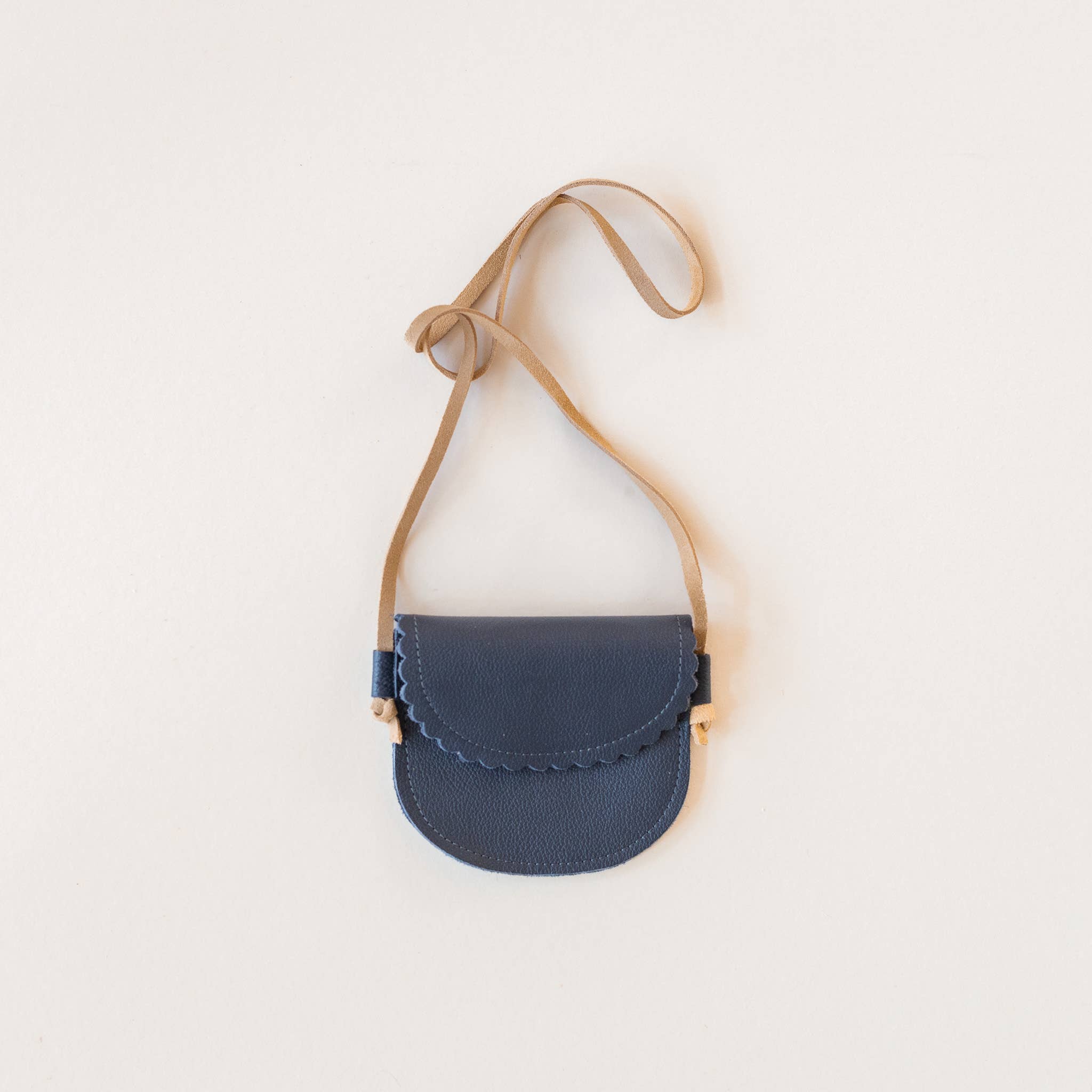 Navy Scalloped Leather Purse